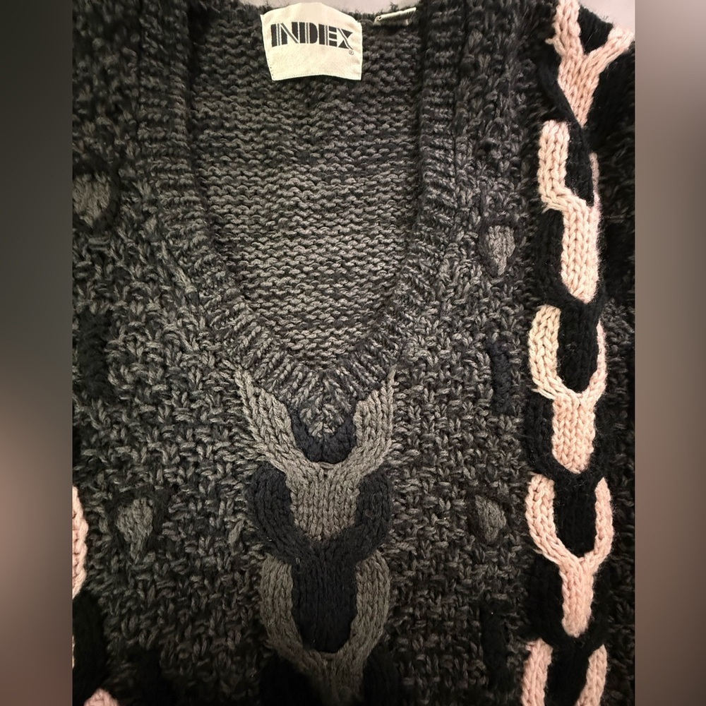 Vintage INDEX 80’s Chunky Cable Knit Gray N Pink Sweater Women’s Size Large Warm - Picture 11 of 12